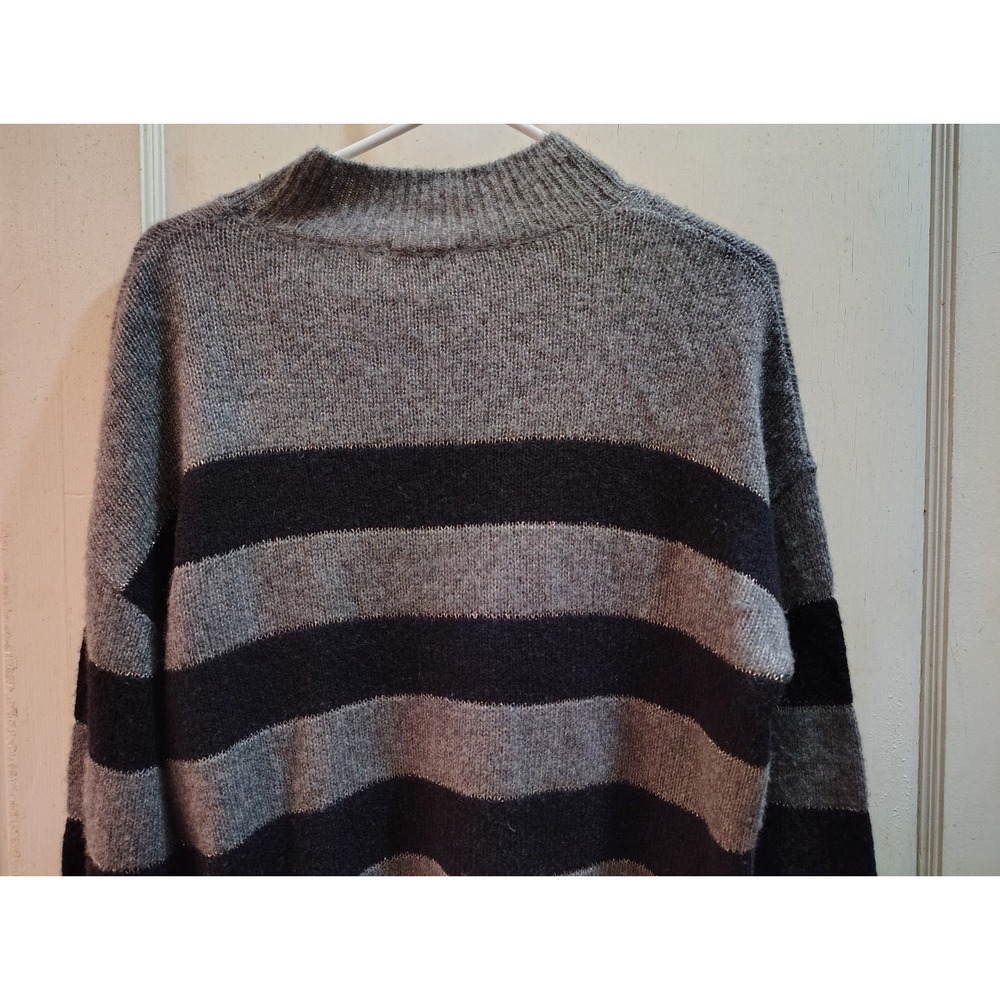 Rails Ellise Cashmere Wool Silk Striped Mock Neck Sweater Charcoal Midnight S - Picture 4 of 8
